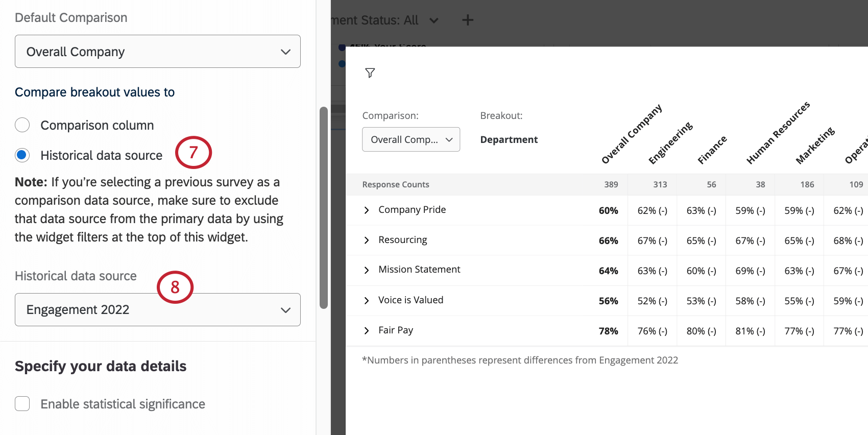 Configuración de la fuente histórica para el widget
