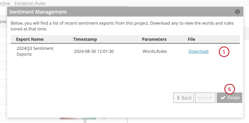 descargando la exportación histórica deseada