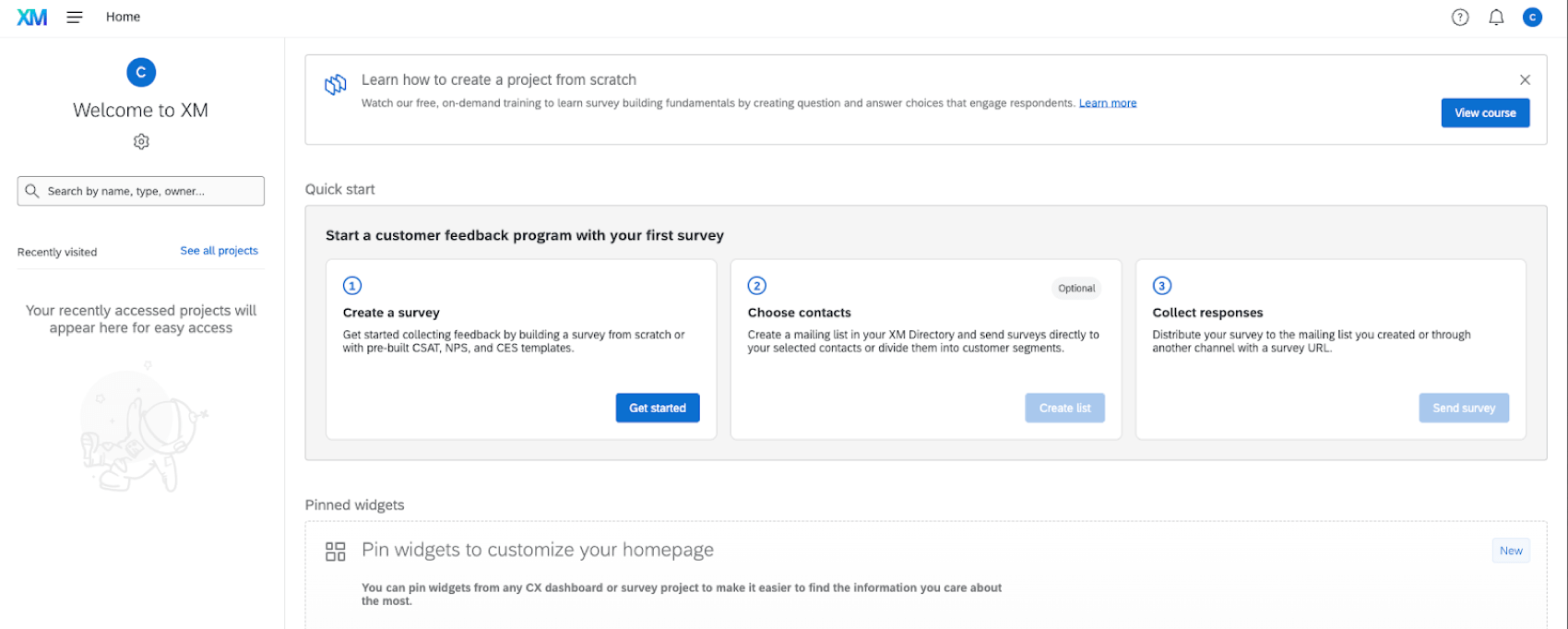 quick start walkthrough on the home page