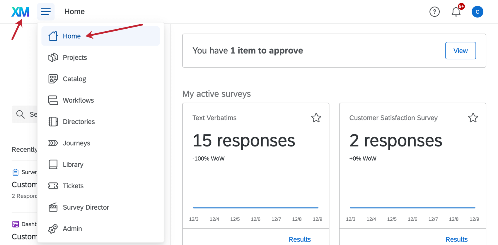 Icona della homepage nel menu di navigazione globale