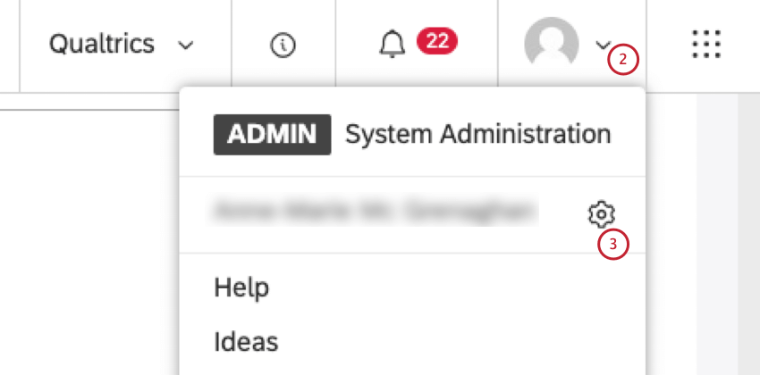 プロフィールアイコン、その下に歯車アイコン