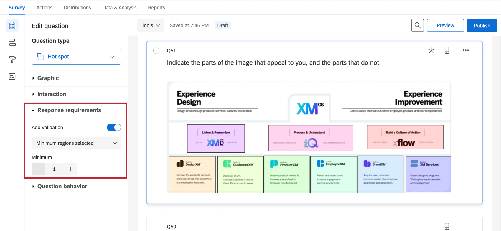 Validación establecida en las regiones mínimas seleccionadas