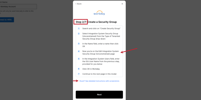 der Screenshot hebt die Gesamtzahl der zu erwartenden Schritte, die Anweisungen auf dem Bildschirm und die Links zu weiterer von Merge bereitgestellter Dokumentation hervor