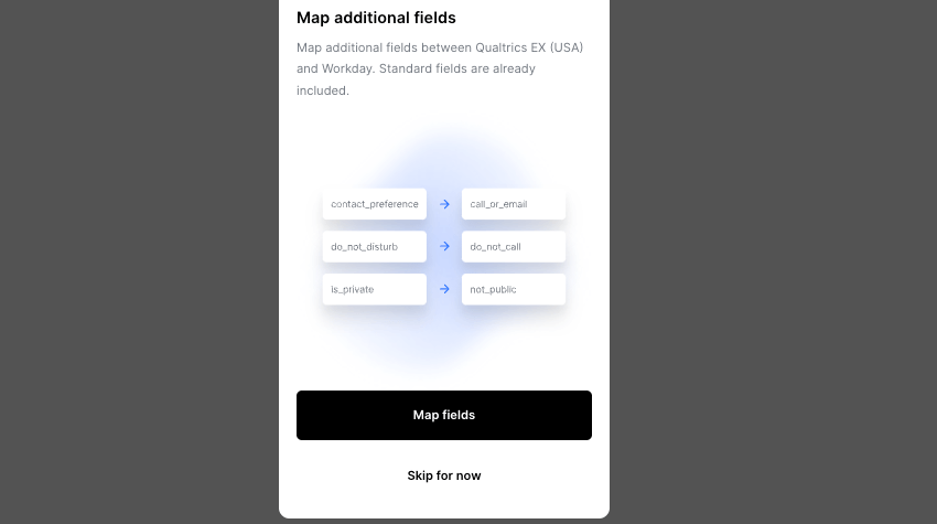 expliquant que vous êtes sur le point de commencer à mapper des champs