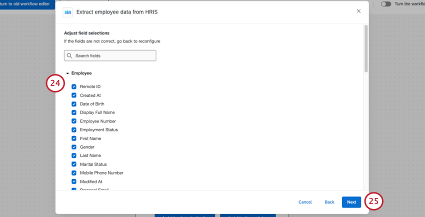selecting fields to include