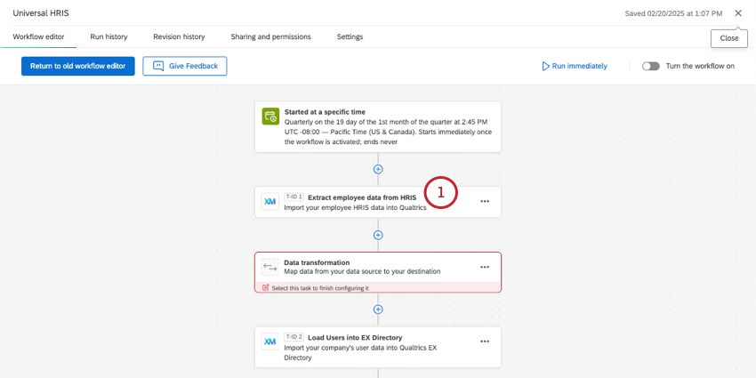 zurück in den Workflow, die HRIS-Aufgabe wird hervorgehoben