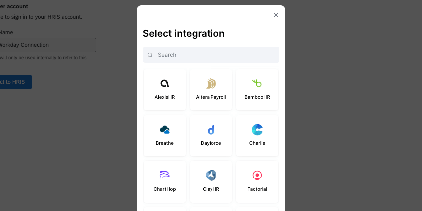 new window showing products you can integrate with