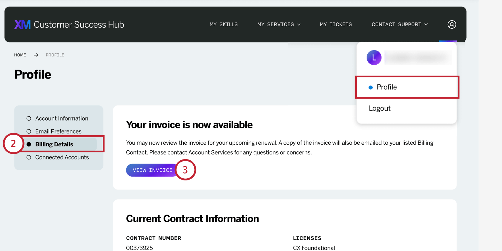 navigating to billing details and clicking view invoice