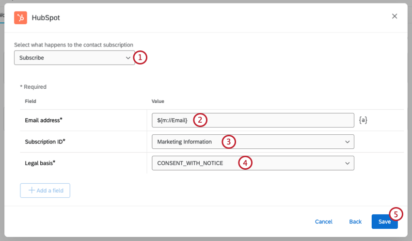 setting up a contact subscriptions task