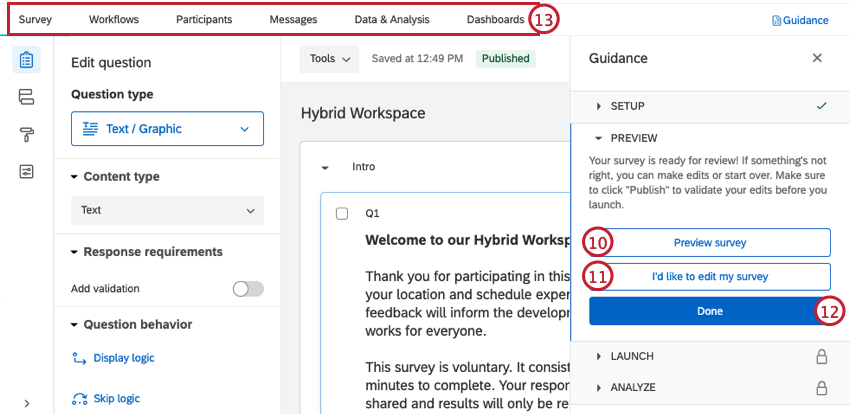 Highlighted buttons allow you to preview and customize your survey once it is generated.