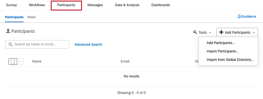 EEプロジェクト内の参加者タブ