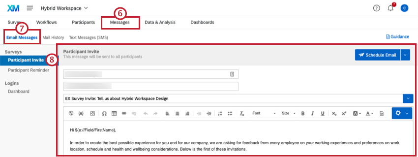 E-Mail-Nachrichtenoptionen für die Verteilung der XM Solution