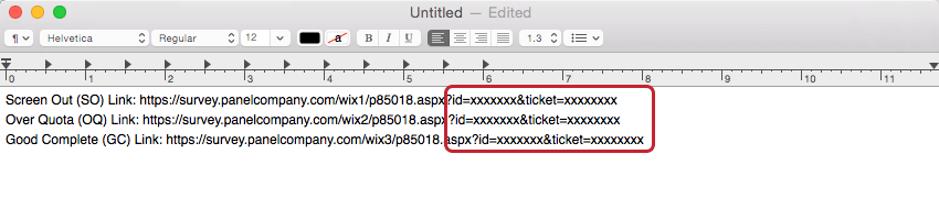 Dummy-Text am Ende der Umleitungslinks hervorgehoben