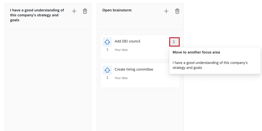 the menu for moving an item in an idea board