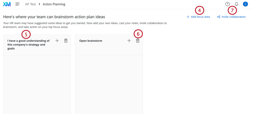 adding a focus area, an idea, and inviting collaborators