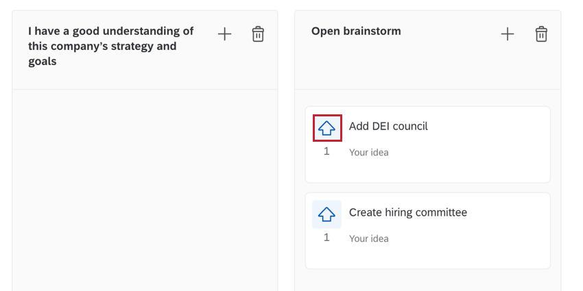 the arrow for upvoting an idea
