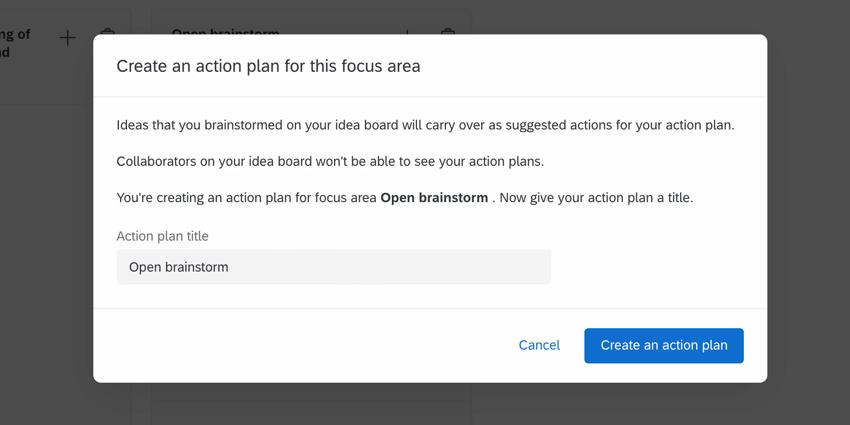 la fenêtre contextuelle de création dun plan daction