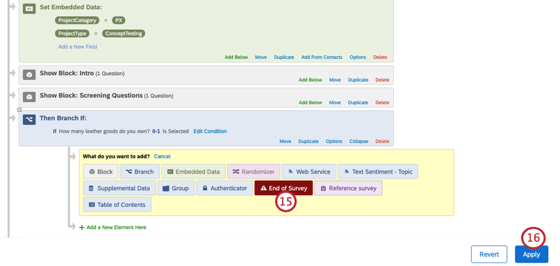 Auswählen eines Umfrage unter der Verzweigung