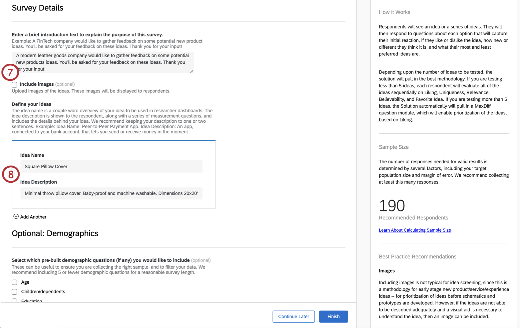 Configuração guiada para adicionar uma introdução para seus participantes e adicionar ideias de produtos