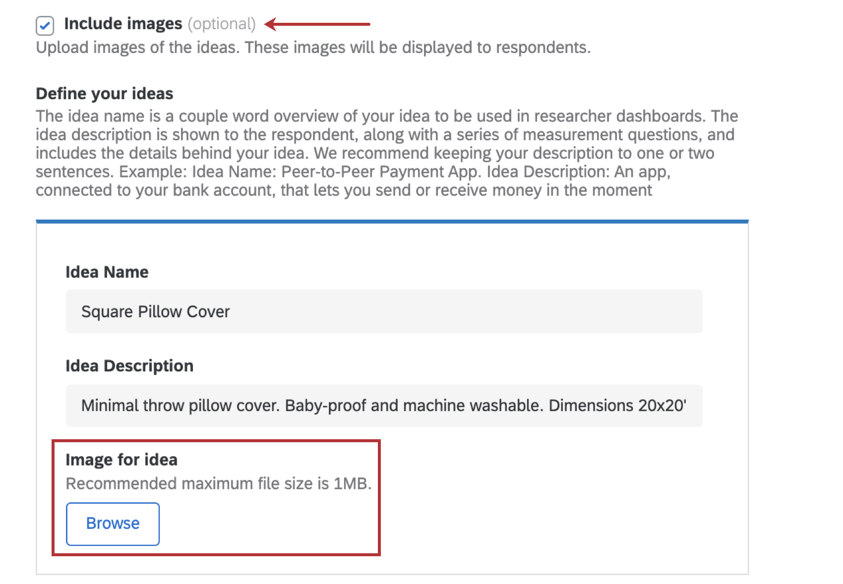 Opção de incluir imagens com cada ideia