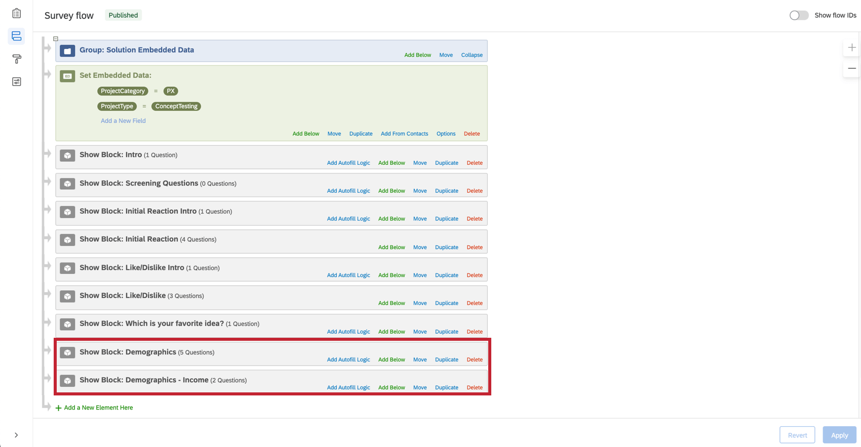 Demographics blocks at the end of the Survey Flow