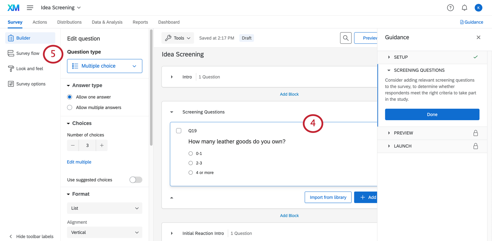 A screening question has been written in the Screening block