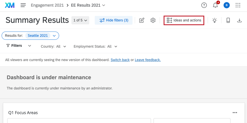 il pulsante idee e azioni