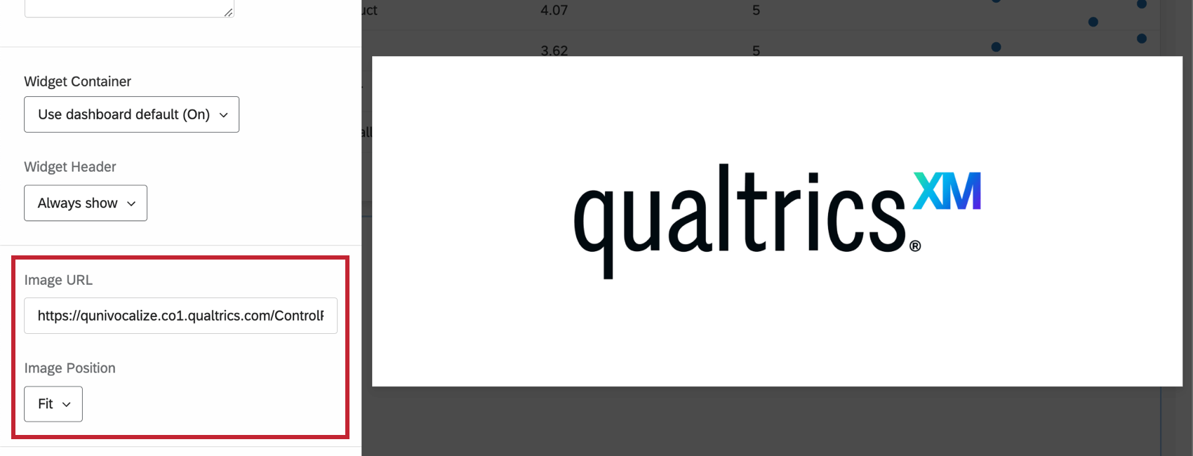 URL de la Imagen en el panel de edición izquierdo