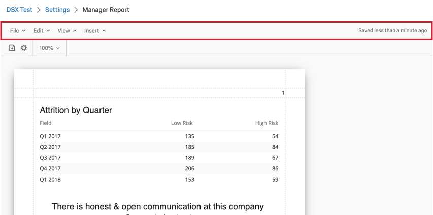 image of the toolbar at at the top of a report template
