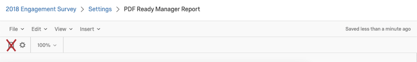 image of the export button in the report toolbar. a large red X is over the button since it should not be used to export the report for other users