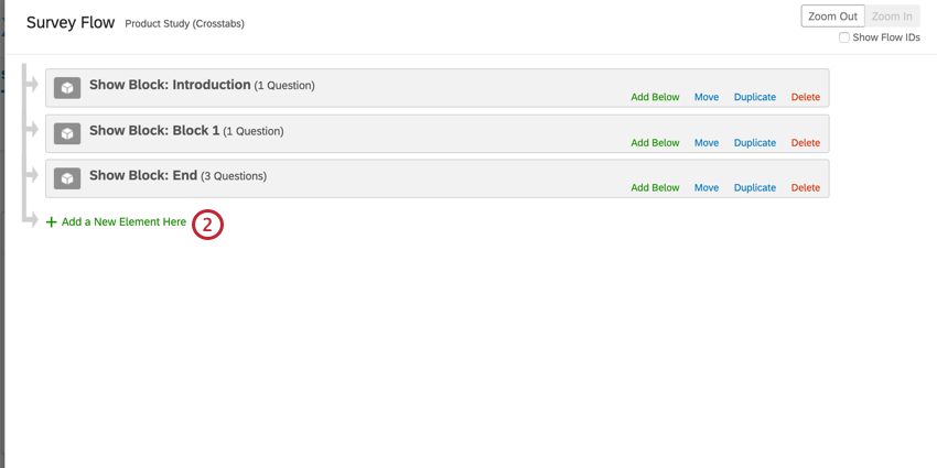 The survey flow. click Add a new element here