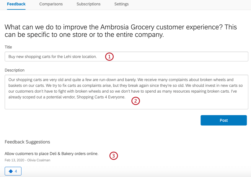image of a piece of feedback being submitted