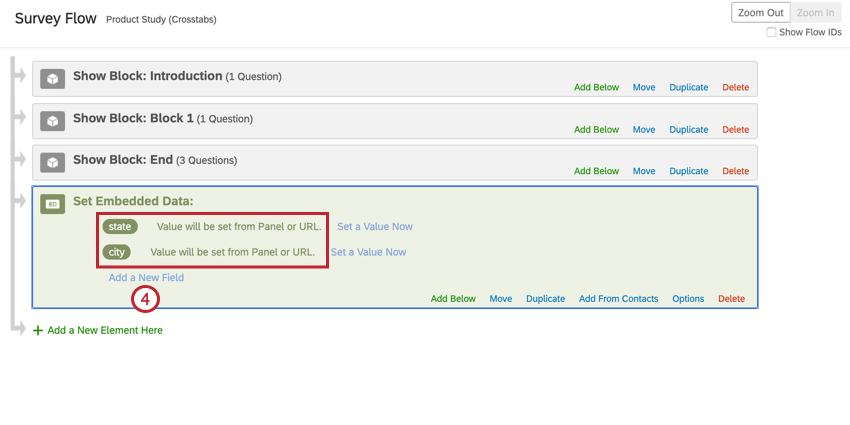 an embedded data element with 2 fields corresponding to our query string