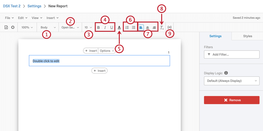 image of the customization options available in the rich content editor. The description of each option is below