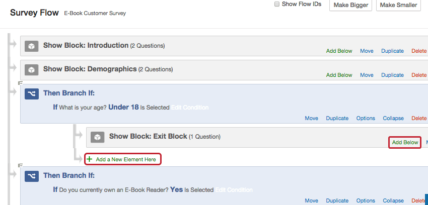 añadir a continuación y agregar nuevos botones de elemento