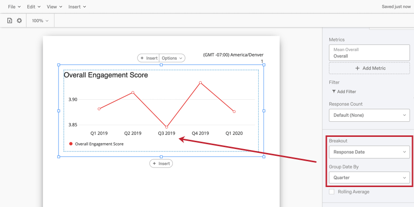 image of a line chart being broken out by response date. the dates are grouped by quarter