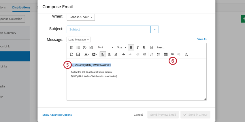 highlight your URL in your email editor and click the hyperlink button to hyperlink the URL