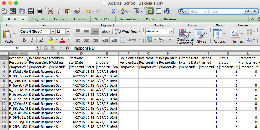 Vue densemble de lexportation de données CSV ouvertes dans une feuille de calcul