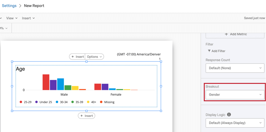 image of the breakout option. This visualization is being broken out by gender