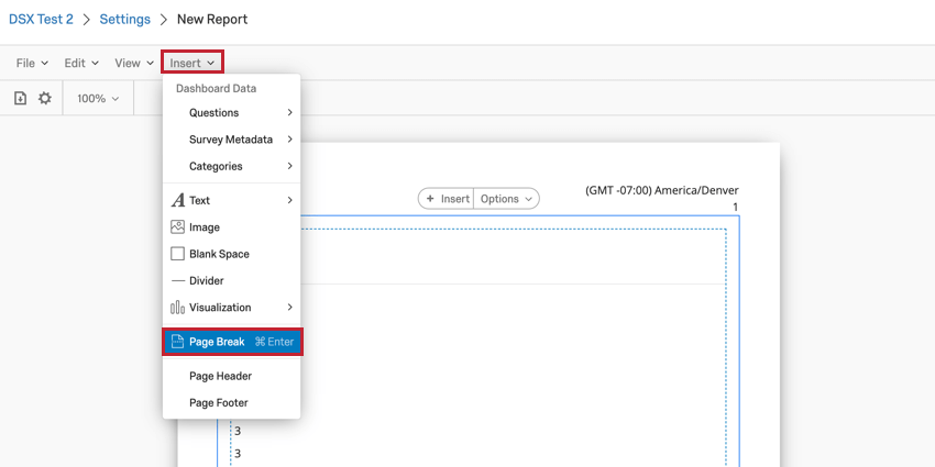 image de loption saut de page dans le menu dinsertion