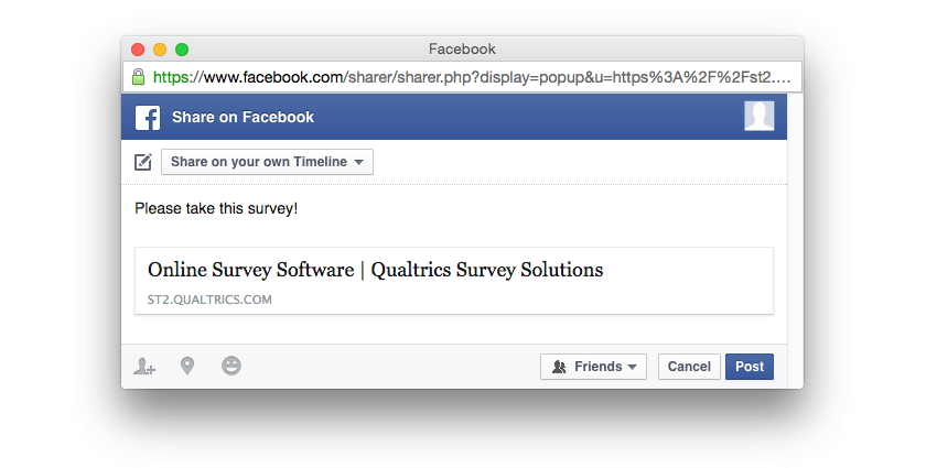Composed Facebook post with survey included prior to posting