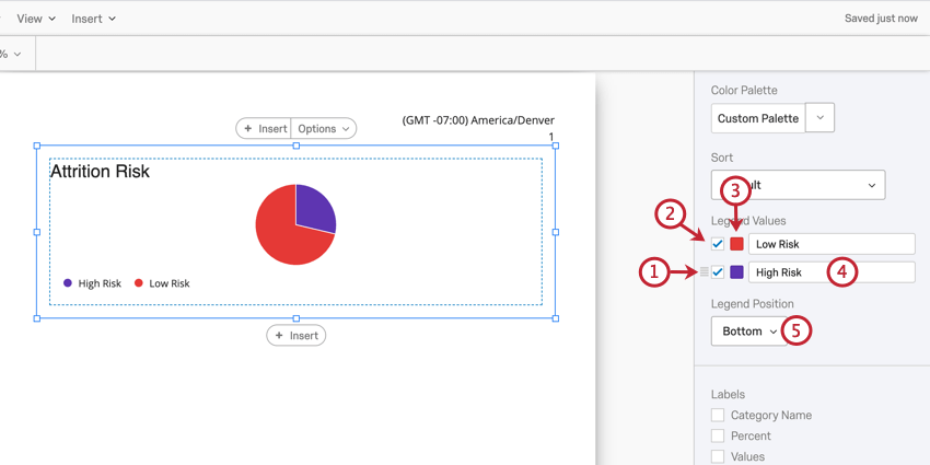 Image of the editing options for a legend. You can change labels, colors, reorder the labels, and hide labels