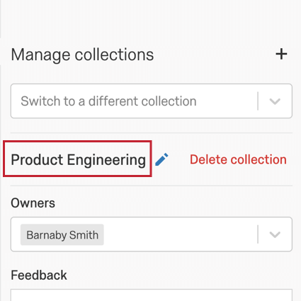image du panel de gestion des collections avec la collection sélectionnée surlignée