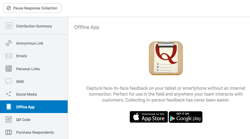 Offline App page selected from the lefthand pane of of the Distributions tab