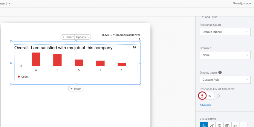 image of the response count threshold that will appear once a custom rule is set for display logic