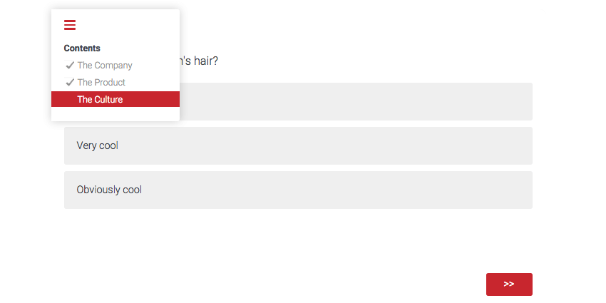 O ícone de três linhas no canto superior esquerdo revela a lista conteúdo novamente, a qualquer momento na pesquisa