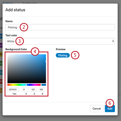 image of the add status window