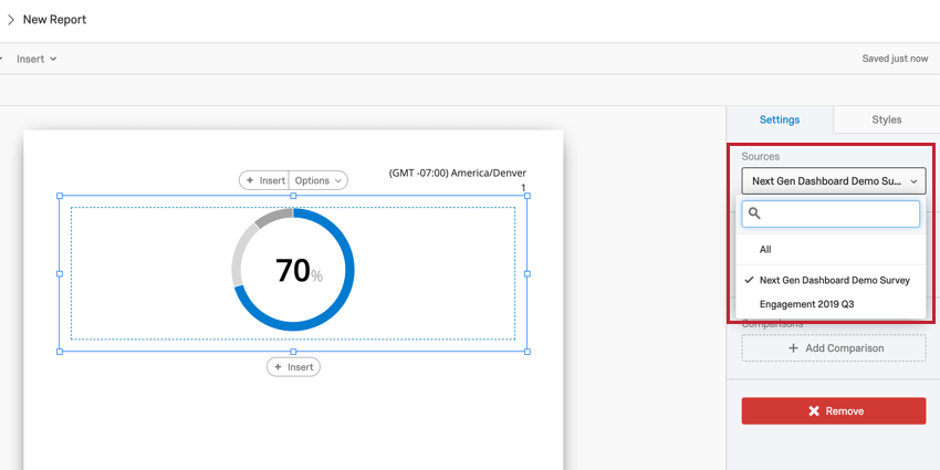 Bild der Dropdown-Liste „Quellen“ in einem Widget