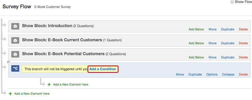 Add a Condition button towards the center of the new branch