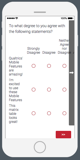 A matrix table that must be scrolled through horizontally